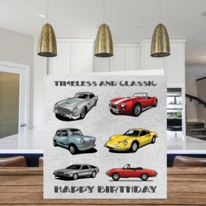 Vintage Birthday Cards for Him - Timeless & Classic Cars - Happy Birthday Card for Dad Husband Uncle Grandpa from Son Daughter, Father Birthday Gifts, 5.7 x 5.7 Inch Seasonal Greeting Cards Gift