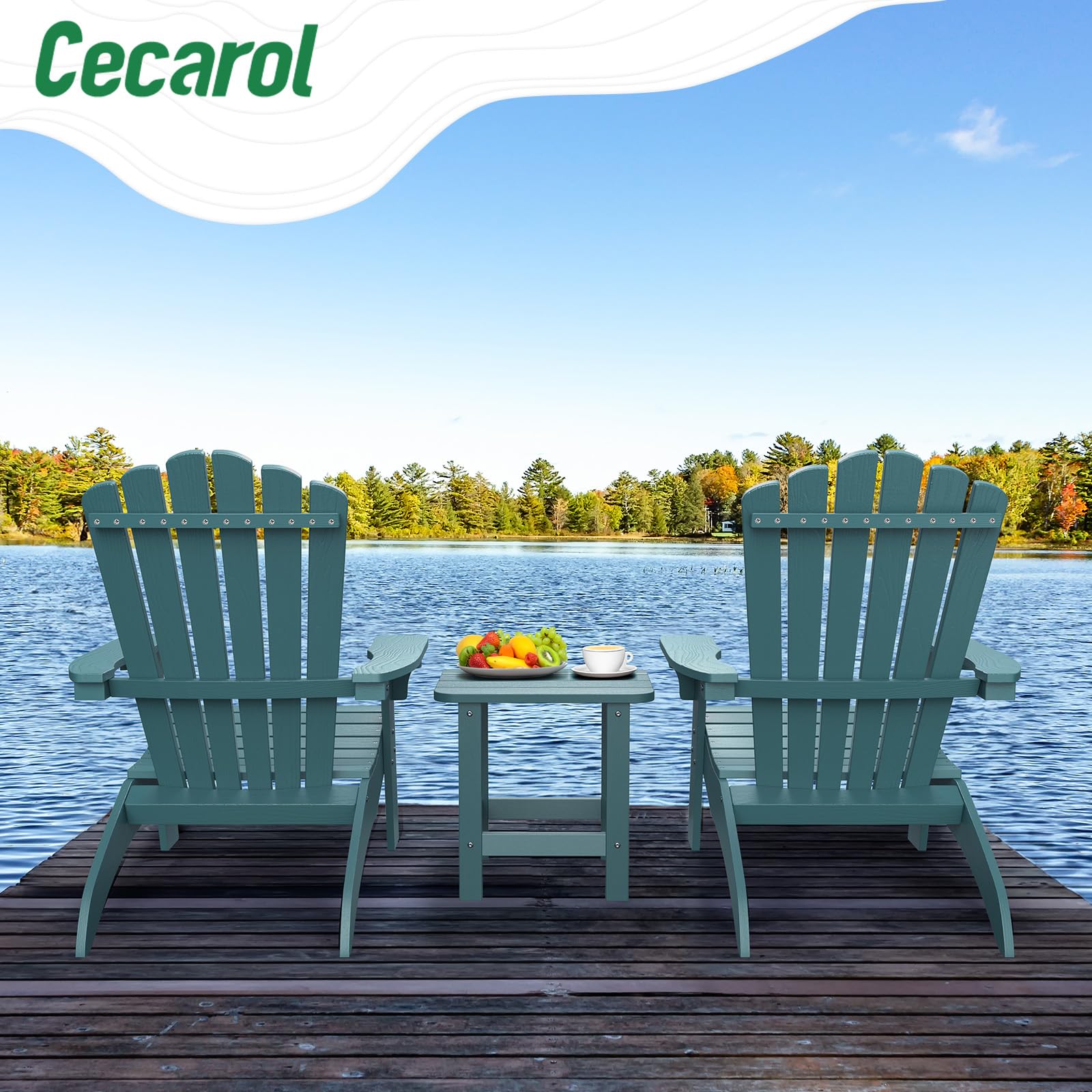 Cecarol Oversized Adirondack Chair Plastic, Outdoor Fire Pit Chair with Cup Holder, Adirondack Patio Chair Weather Resistant for Outside, Porch, Lawn, Garden- AC01, Blue