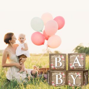 Epakh Baby Boxes with Letters for Baby Shower, Rustic Floral Brown Baby Blocks Bear Box Baby Shower Decorations Birthday Party Gender Reveal Photo Props for Girl Boy