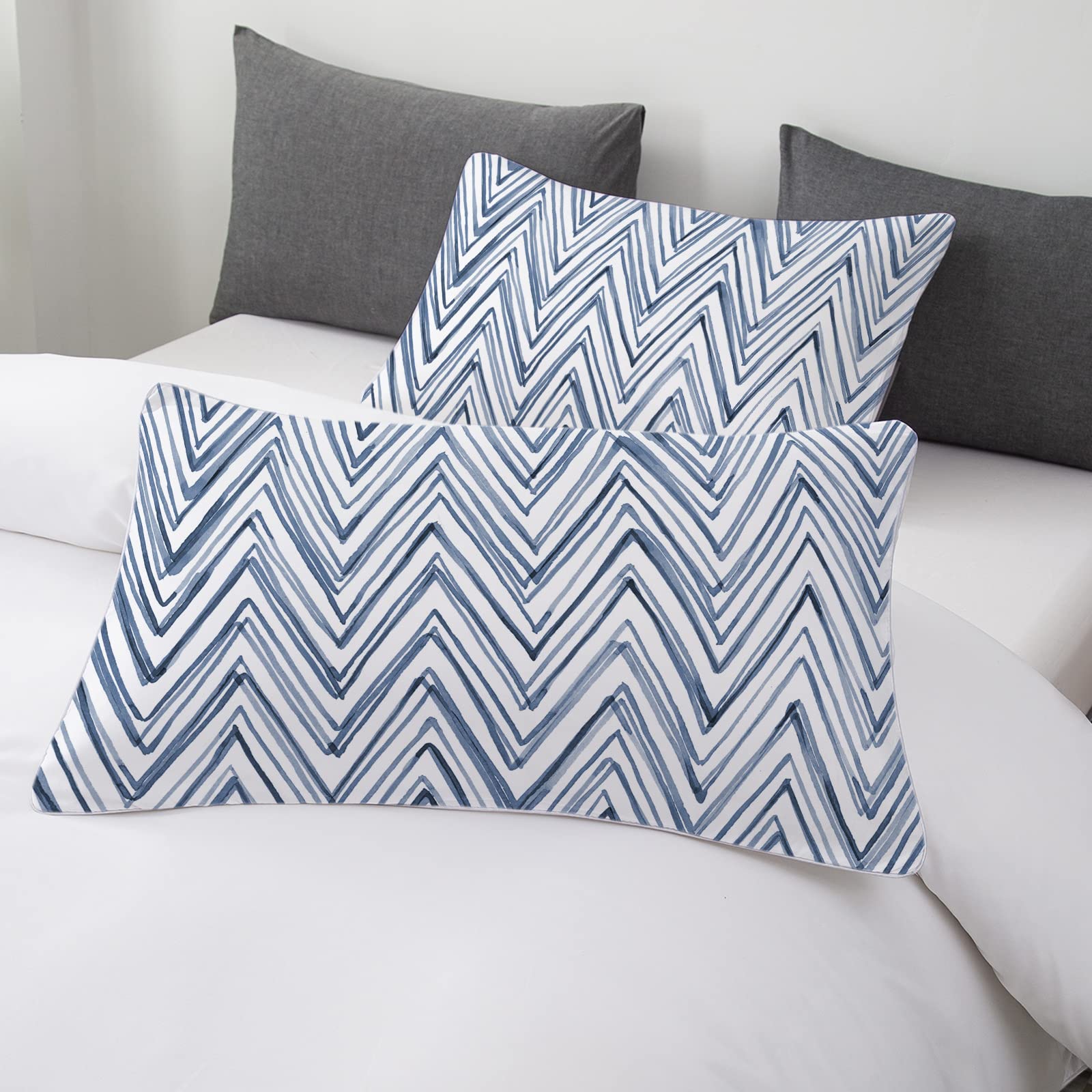 TOPTREE Geometric Blue Duvet Cover Queen - Modern Indigo Blue Chevron Bedding Set 3 Piece Blue and White Bed Set for Women Adults (Queen, Blue Chevron)