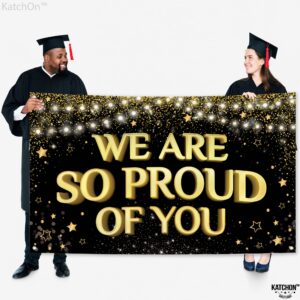 KatchOn, We are So Proud of You Banner - XtraLarge, 72x44 Inch | Congratulations Banner | Congratulations Decorations, 2024 Graduation Party Decorations | Black and Gold Graduation Decorations 2024