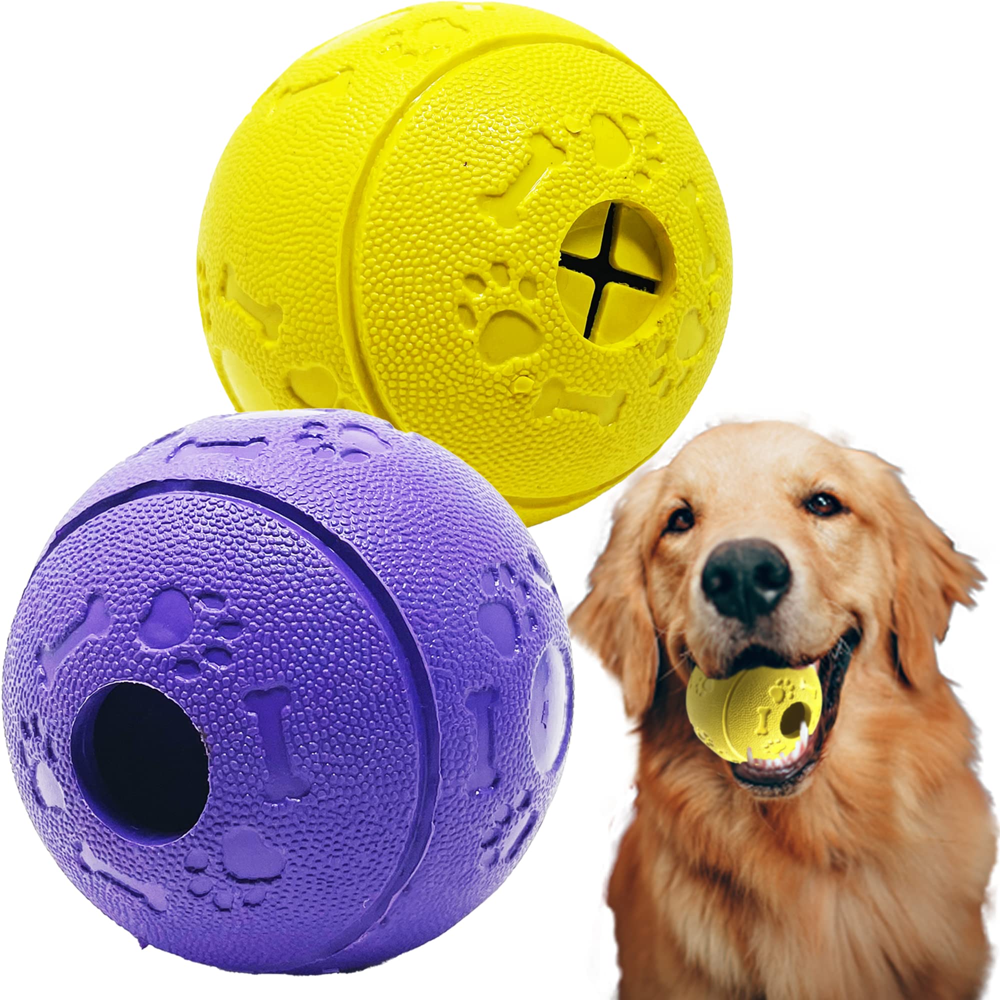 Jalousie Dog Puzzle Balls Dog Treat Dispensing Balls Non-Toxic Natural Rubber Dog Chew Toys for Puppy Pet Dog Teething Puzzle Playing Treat Dispenser Rope Balls (Large 2 Pack Treat Ball)