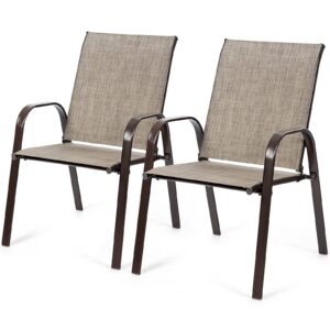 tangkula 2 piece patio dining chairs, outdoor bistro chairs w/curved armrests, easy-to-dry fabric, reinforced steel frame, wide & comfortable camping chairs for garden, poolside, backyard (1, grey)