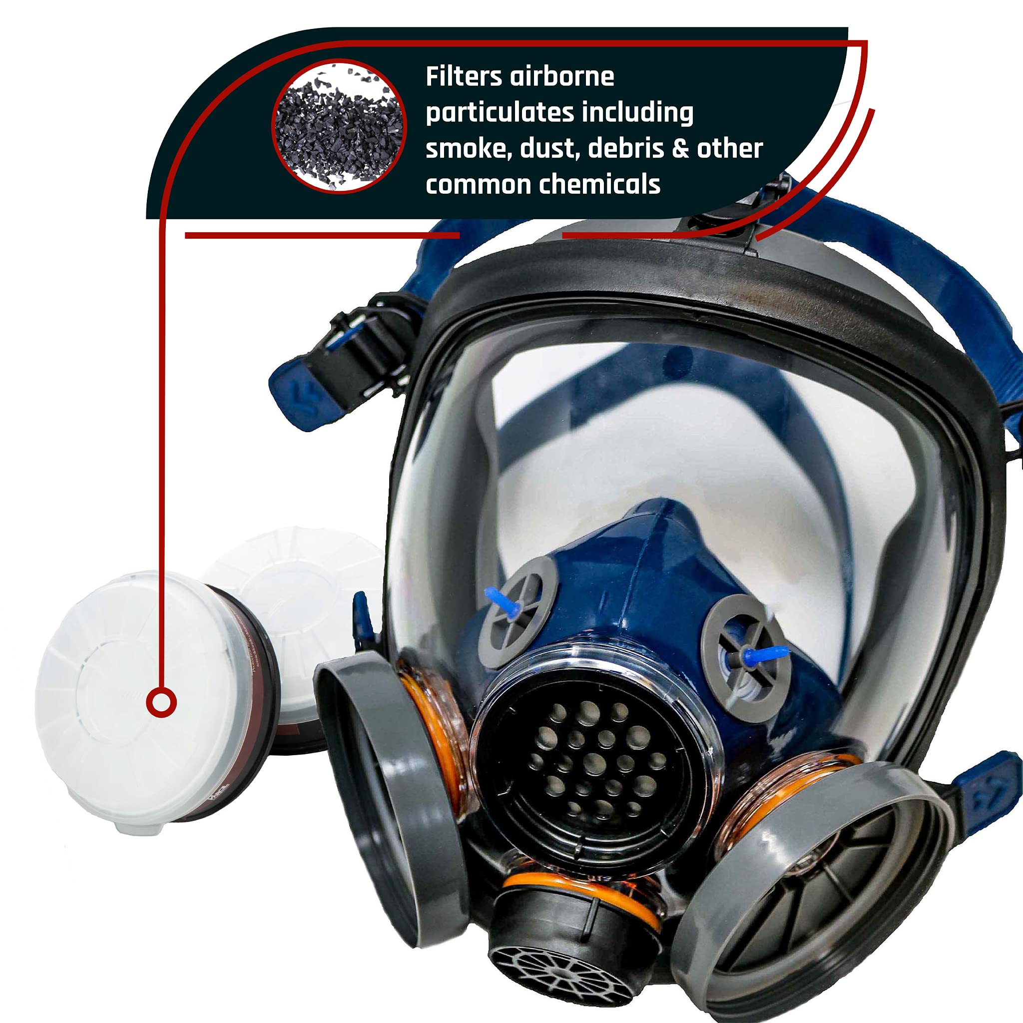 PD-100 Arctic Blue Mirrored Full Face Organic Vapor & Particulate Respirator - Dual Activated Charcoal Filtration - Full Face Eye Protection Mask