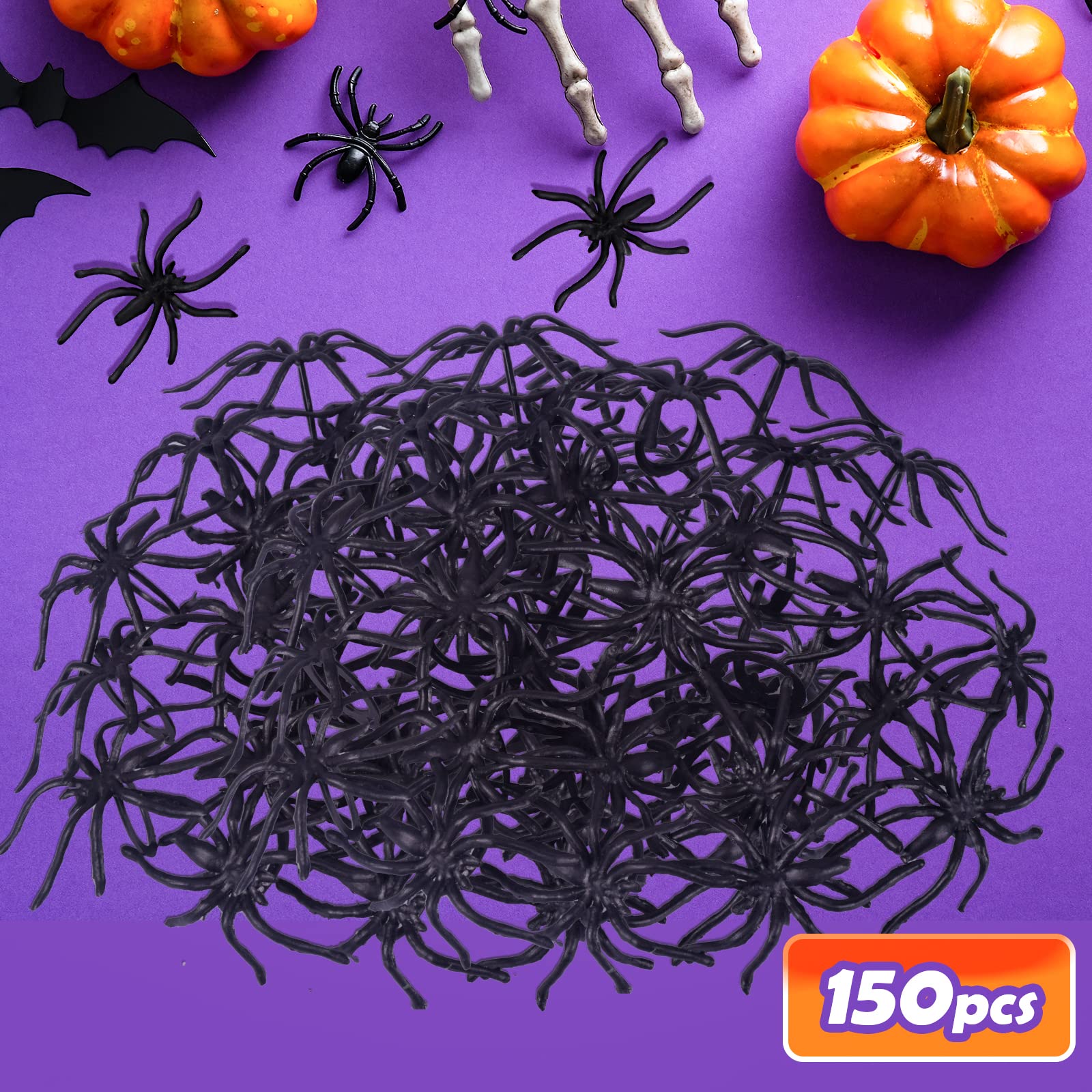 Garma 150 Pieces 1.96" Black Realistic Plastic Spider Rings Bulk, Halloween Rings for Kids, Perfect for Costume Accessories, Halloween Spider Party Favors Supplies, Trick or Treat Toys for Kids Fun