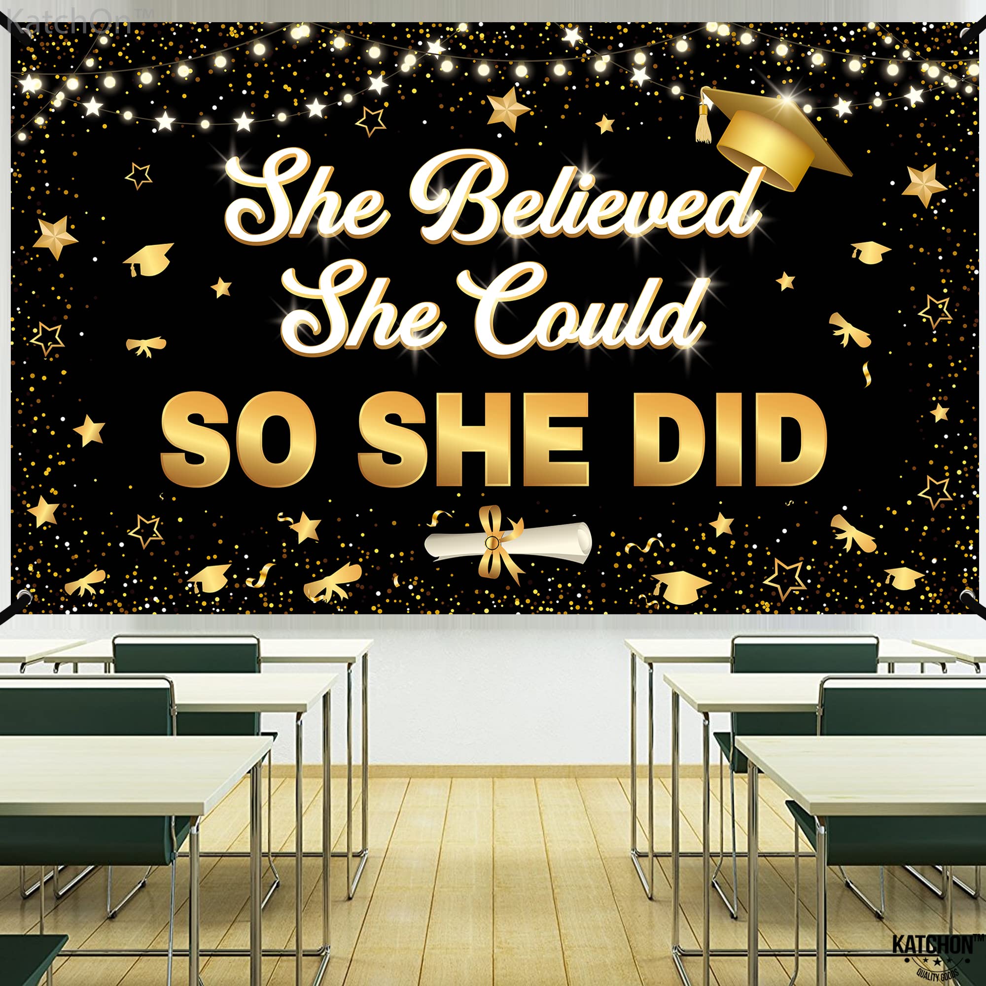 KatchOn, She Believed She Could So She Did Banner - XtraLarge, 72x44 Inch | Graduation Banner 2024 for Graduation Decorations Class of 2024 | Congratulations Banner, 2024 Graduation Party Decorations