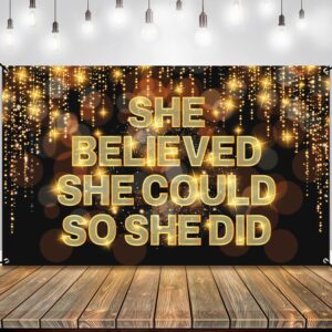 katchon, she believed she could so she did banner - xtralarge 72x44 inch | congratulations banner, congratulations decorations | 2024 graduation party decorations, graduation decorations class of 2024