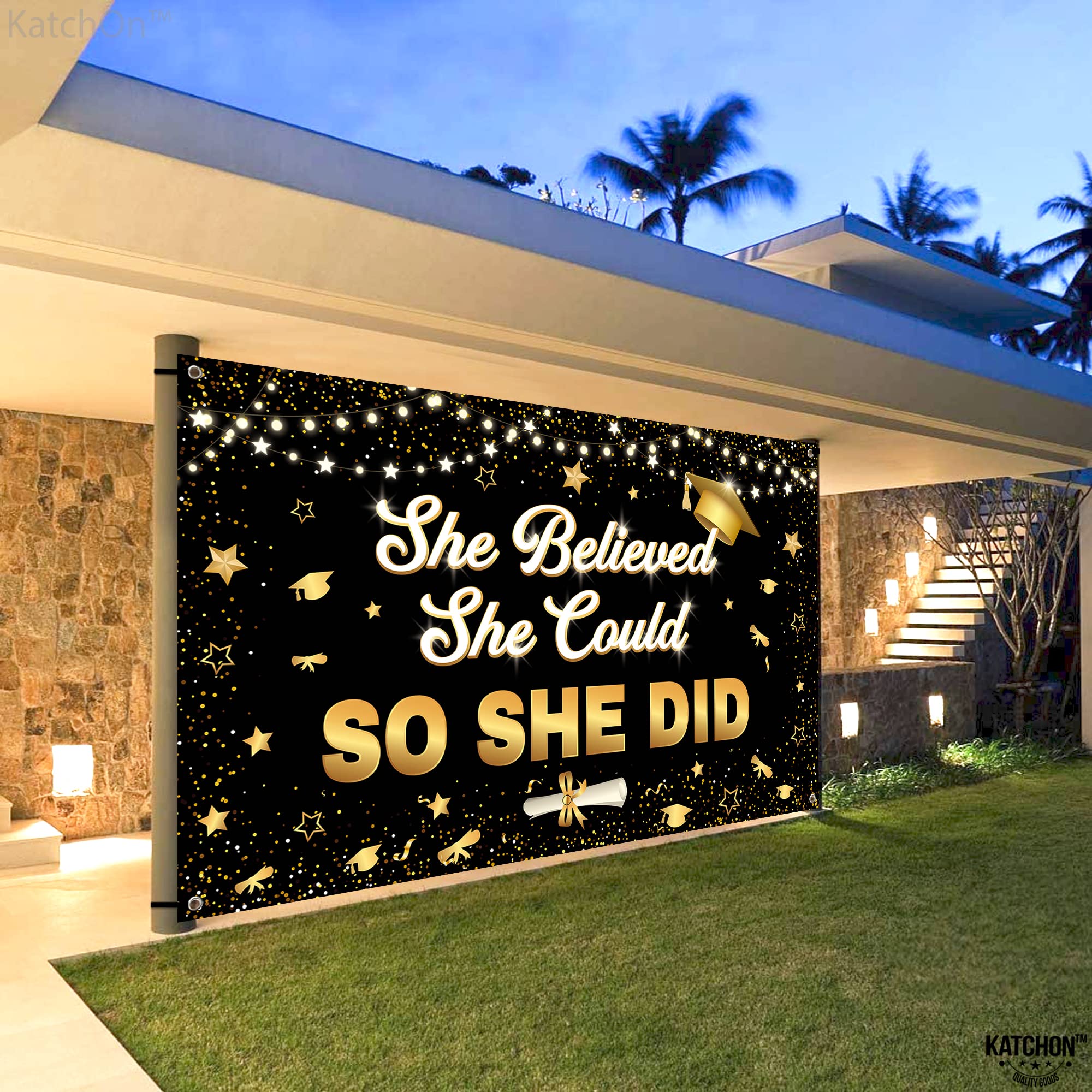 KatchOn, She Believed She Could So She Did Banner - XtraLarge, 72x44 Inch | Graduation Banner 2024 for Graduation Decorations Class of 2024 | Congratulations Banner, 2024 Graduation Party Decorations