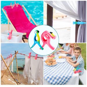 8 Pcs Beach Towel Clips for Towels Beach Chairs Flamingo Parrot Towel Clips Heavy Duty Towel Holders Portable Towel Clips Jumbo Size Towel Pin for Pool Beach Cruise Ship(Pink, Blue,Flamingo, Parrot)