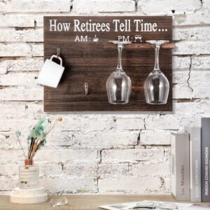 wall wooden coffee glasses holder rack, how to tell time wooden cup holder, popular unique gift for couples lovers mother women retirements gift, mugs glasses not included (how retirees tell time)