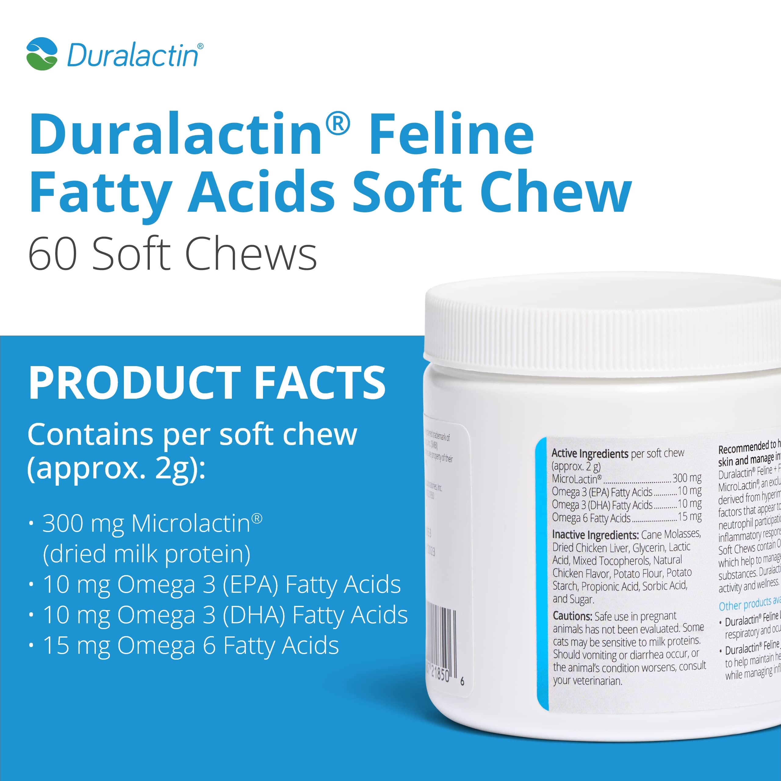 PRN Pharmacal Duralactin Feline Fatty Acid Soft Chews - Joint Health Supplement for Cats & Kittens to Help Manage Soreness - Omega-3 Fatty Acid Supplement - Chicken Liver Flavor - 60 Chews