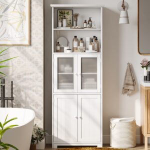 Tiptiper Bathroom Storage Cabinet, Tall Bathroom Cabinet with Adjustable Shelves and Glass Doors, for Bathroom, Kitchen, 11.2" D x 23.6" W x 64" H, White