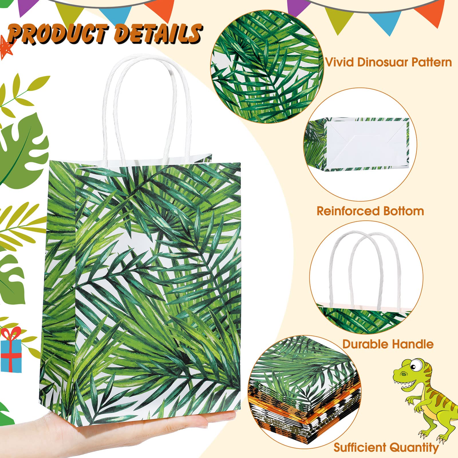 24 Pieces Animal Print Gift Bags Safari Jungle Party Favor Bag with Handle, Paper Zoo Wildlife Goodie Treat Bags Leopard Tiger Zebra Giraffe Pattern for Animal Themed Baby Shower Birthday Supplies