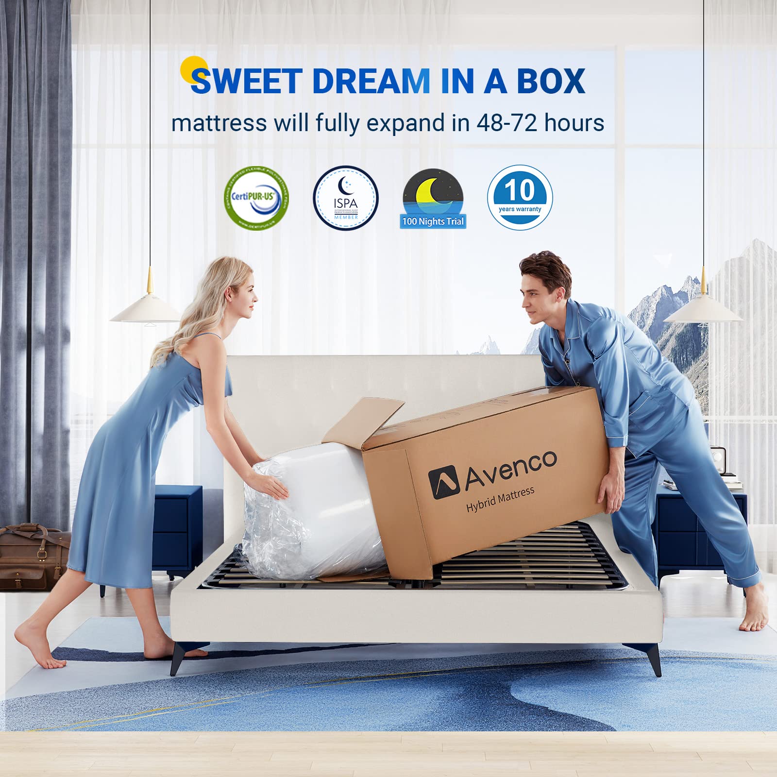 Avenco Hybrid King Mattress in a Box, 10 Inch Memory Foam and Pocket Spring Bed Mattresses w/Edge Support, Max Loading 550LBS, CertiPUR-US Certified