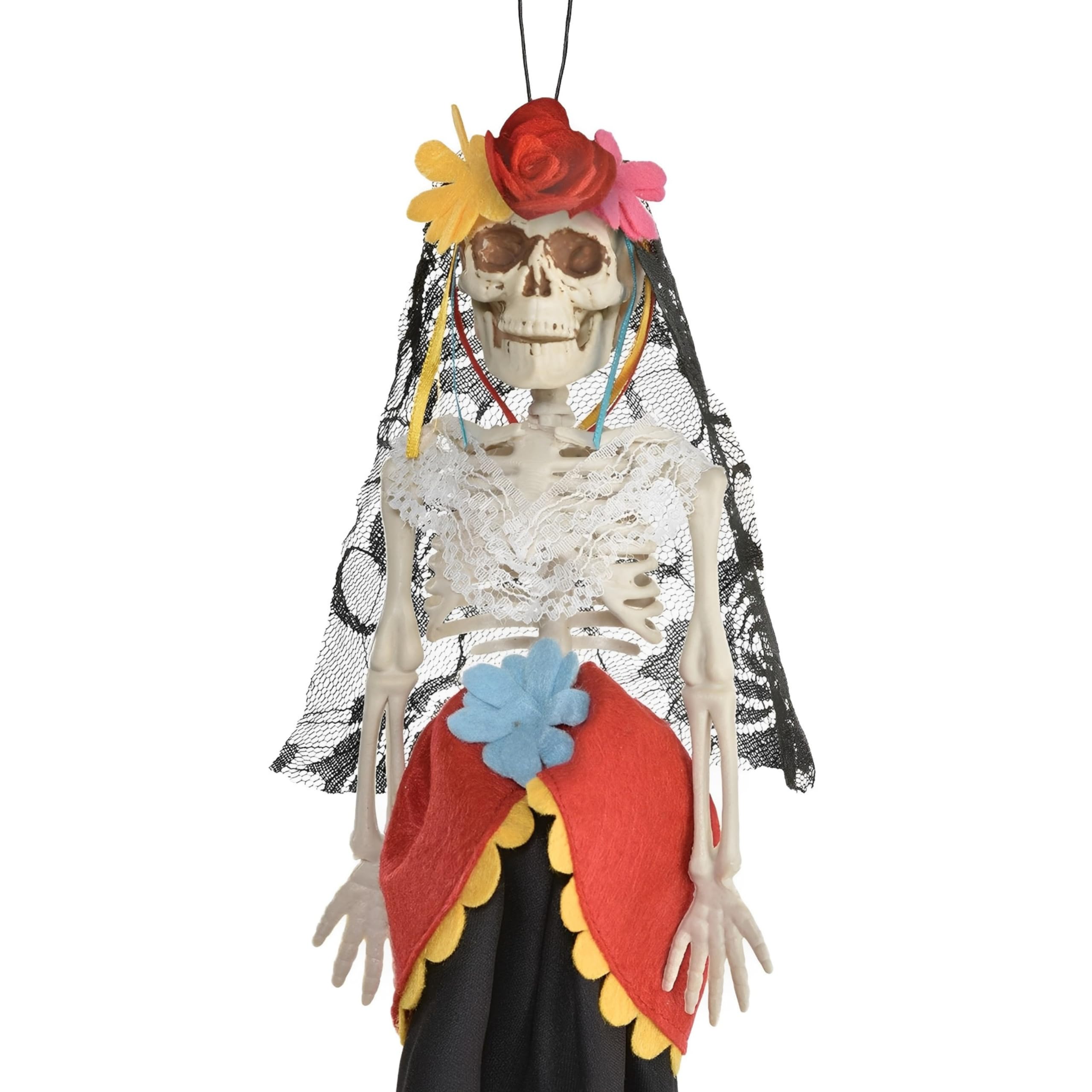 Day of The Dead Hanging Skeleton - 12" (1 Count) - Eye-Catching Halloween Decor Premium Plastic, Perfect for Indoor & Outdoor Use, Bride