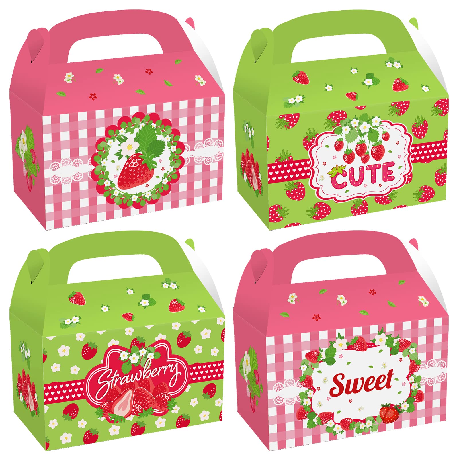 CIEOVO 24 Pack Strawberry Party Cardboard Treat Box Cute Fruit Strawberry Party Favor Boxes Goody Bags Treat Boxes for Sweet One Strawberry Theme Birthday Baby Shower Supplies