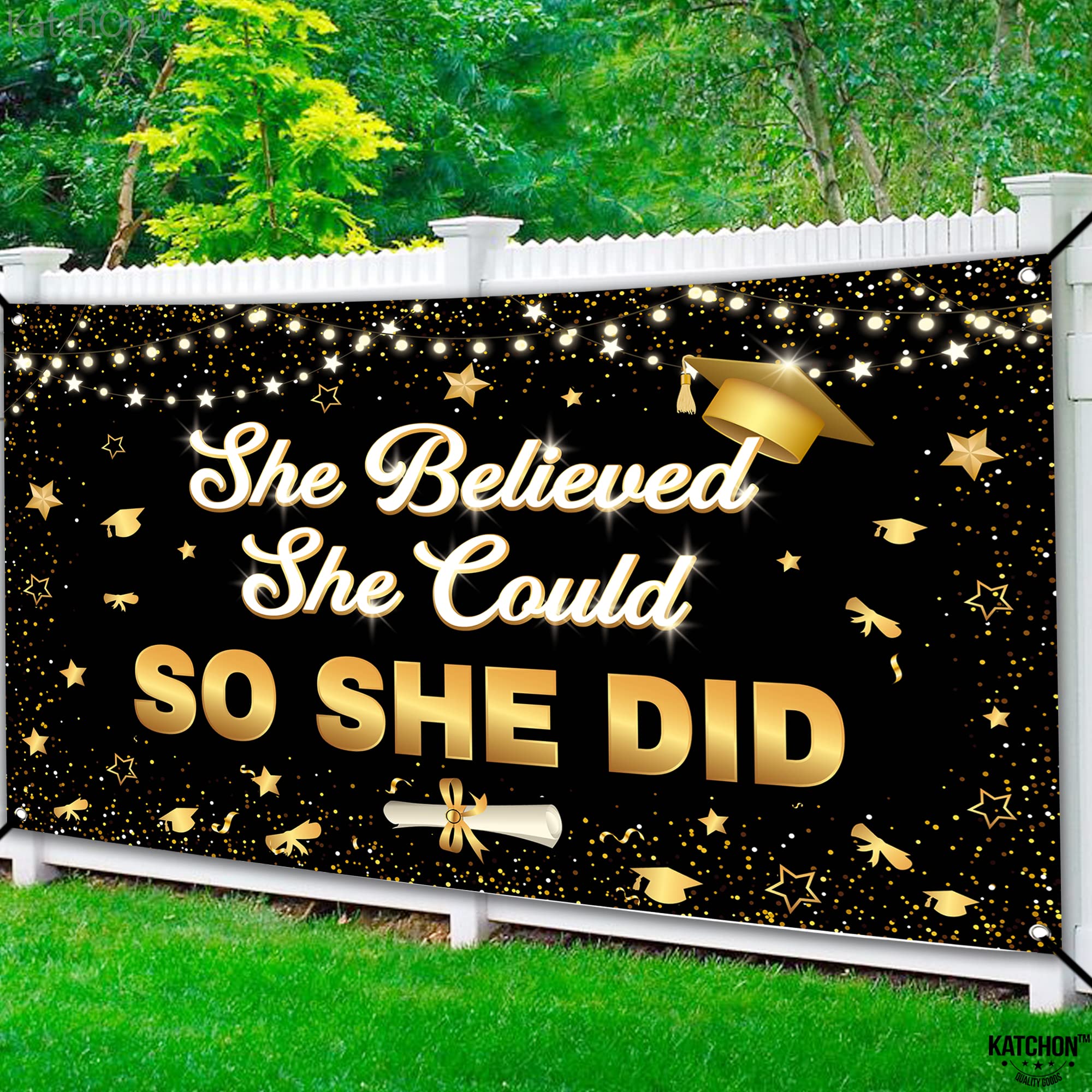 KatchOn, She Believed She Could So She Did Banner - XtraLarge, 72x44 Inch | Graduation Banner 2024 for Graduation Decorations Class of 2024 | Congratulations Banner, 2024 Graduation Party Decorations