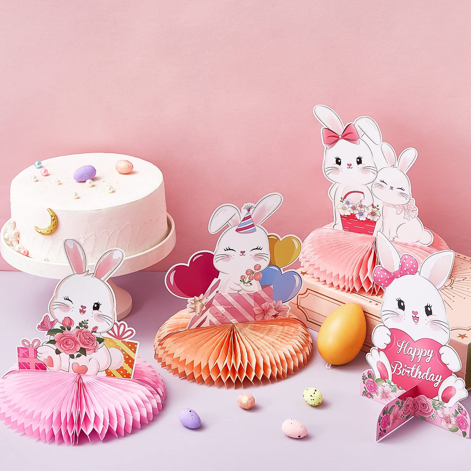 10 Pcs Easter 3D Bunny Party Centerpiece Cute Rabbit Table Decorations Bunny Honeycomb Centerpiece for Girl Birthday Party Table Decorations Baby Shower Supplies