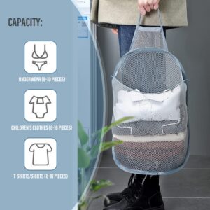 3 Pieces Hanging Laundry Hamper Foldable Mesh Hamper Dirty Cloth Basket with Carry Handle Door net Hampers for Store Cloth, Toy, Camping, Potato Chips,Home and Hotel Use(Grey)