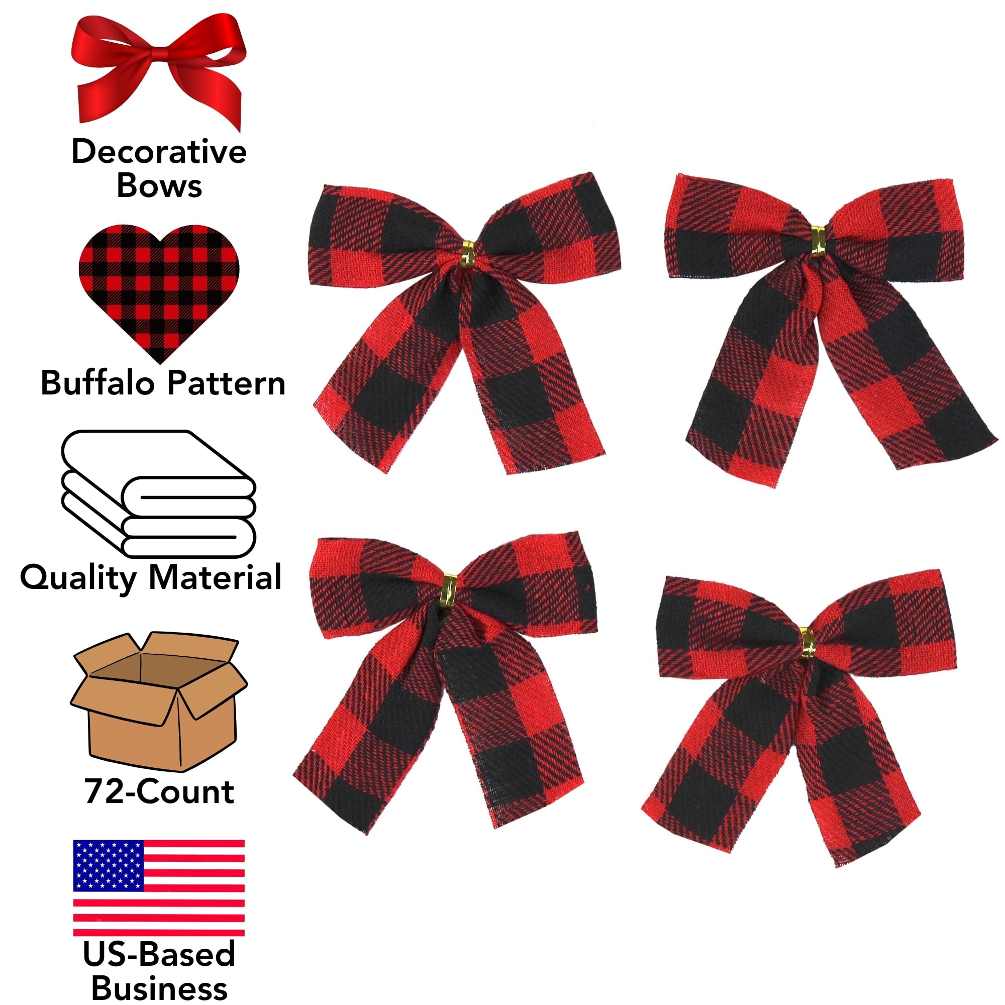 Iconikal Mini Small Velvet Bows, Red, 3.5 x 3.5-Inch, 72-Pack