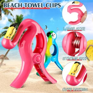 8 Pcs Beach Towel Clips for Towels Beach Chairs Flamingo Parrot Towel Clips Heavy Duty Towel Holders Portable Towel Clips Jumbo Size Towel Pin for Pool Beach Cruise Ship(Pink, Blue,Flamingo, Parrot)