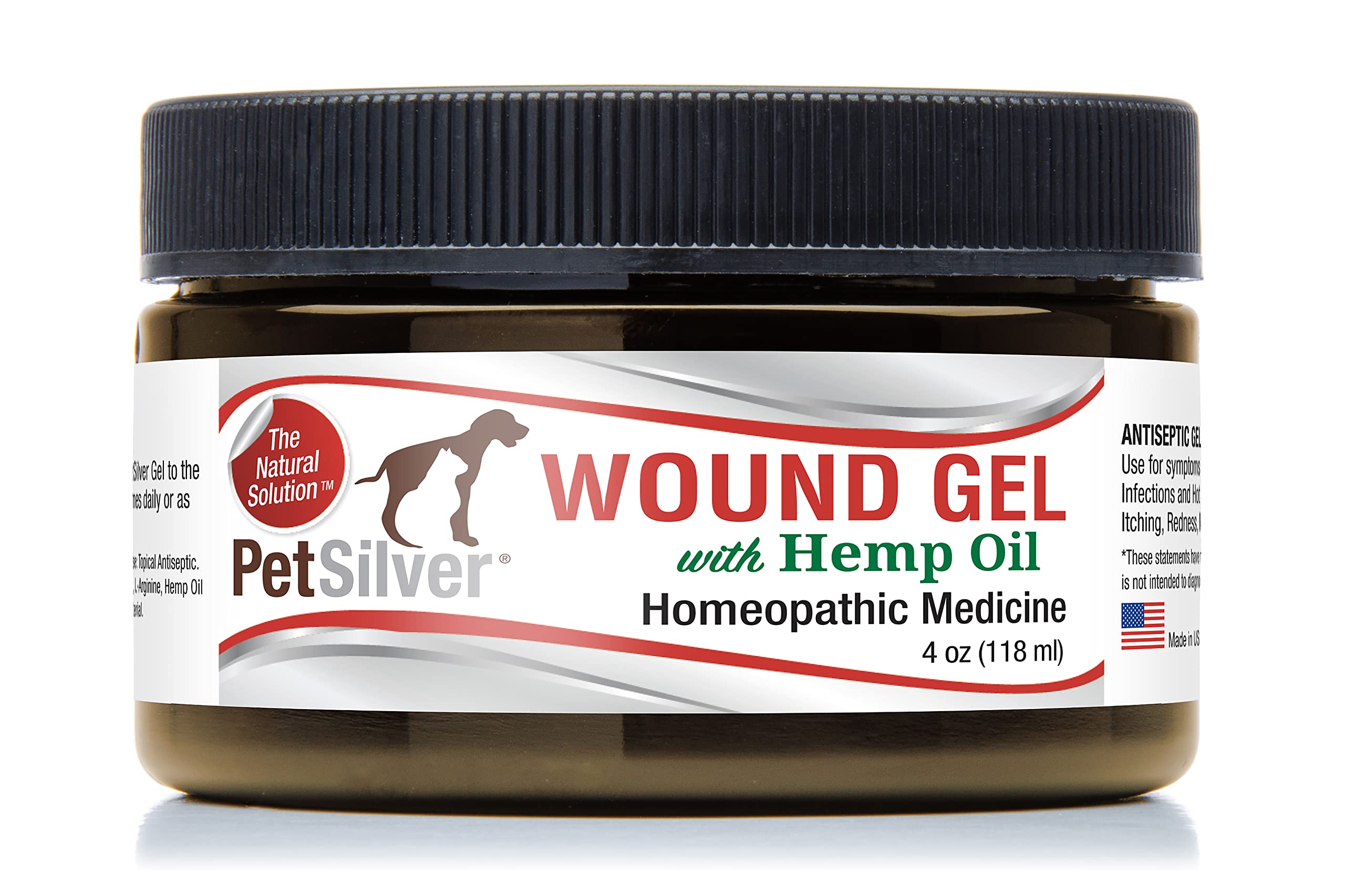 PetSilver Wound Gel with Complex AG21 & Hemp Oil | Chelated Silver 200 ppm | Dog & Cats | Wounds | Hot Spots | Itches | Skin Irritations | Burns | Rashes | Sores | Homeopathic Relief | 4oz