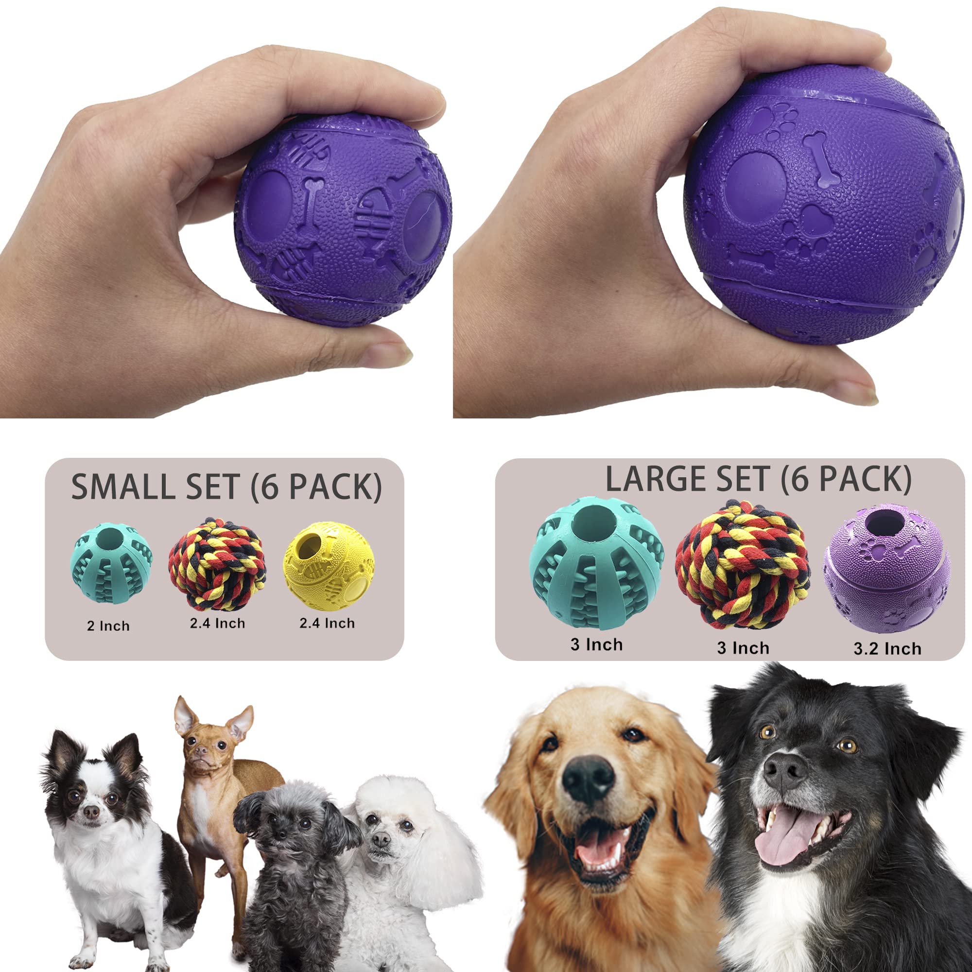 Jalousie Dog Puzzle Balls Dog Treat Dispensing Balls Non-Toxic Natural Rubber Dog Chew Toys for Puppy Pet Dog Teething Puzzle Playing Treat Dispenser Rope Balls (Small 2 Pack Treat Ball)