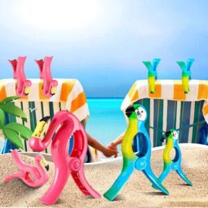 8 Pcs Beach Towel Clips for Towels Beach Chairs Flamingo Parrot Towel Clips Heavy Duty Towel Holders Portable Towel Clips Jumbo Size Towel Pin for Pool Beach Cruise Ship(Pink, Blue,Flamingo, Parrot)