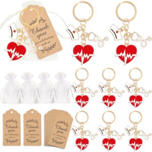 12 sets nurse party favors nurse graduation decorations doctor keychains with red heart stethoscopes organza bags thank you cards for graduation party supplies hospital medical themed party decor