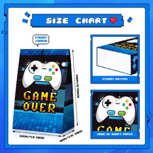 24 Pcs Game Gift Bag Video Game Party Supplies Gamer Party Favor Bags Gaming Theme Goodie Bags Candy Treat Bags with 30 Pcs Stickers for Themed Birthday Party Decorations