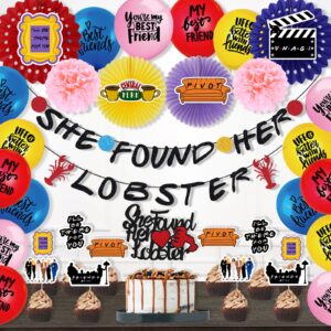 friends tv show bridal shower decoration kit, hombae she found her lobster banner for bachelorette wedding engagement decorations including paper fans pom poms cutouts, cake cupcake toppers, balloons