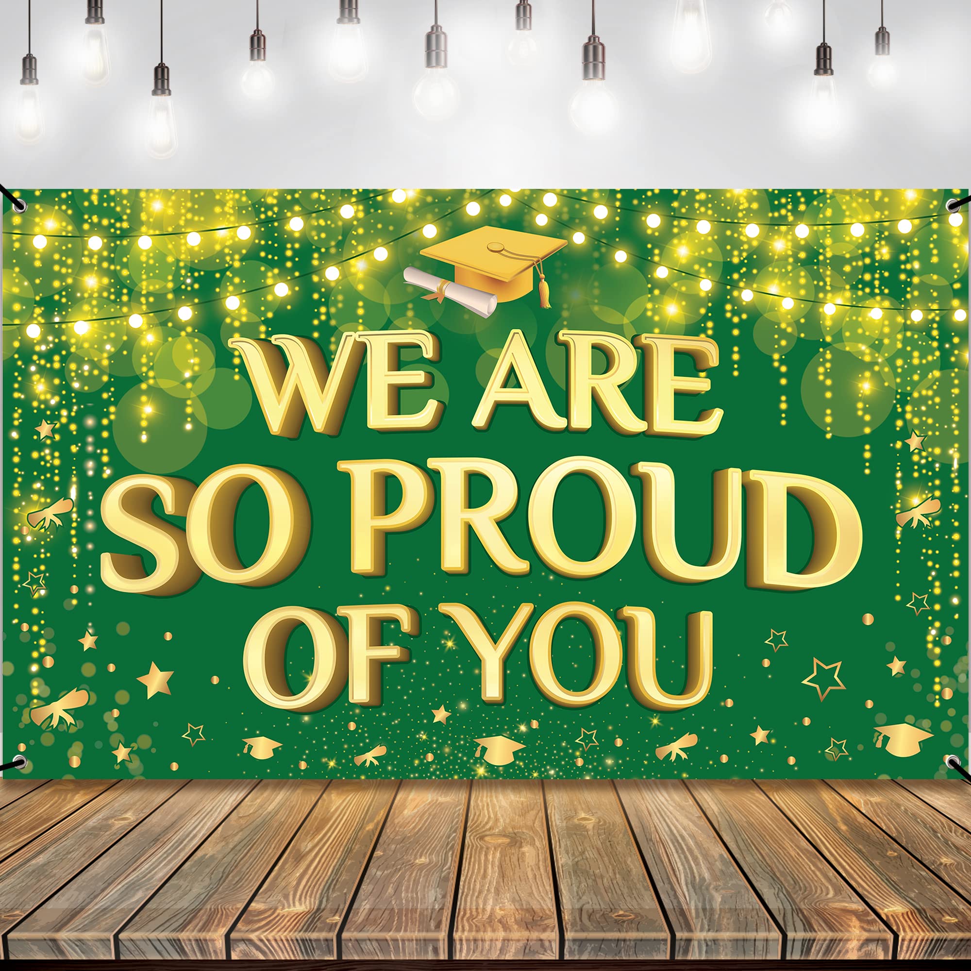 KatchOn, We are So Proud of You Banner - XtraLarge 72x44 Inch | Graduation Backdrop Green and Gold for 2024 Graduation Party Decorations | Congratulations Banner, Graduation Decorations Class of 2024