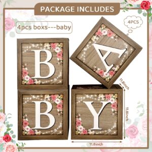 Epakh Baby Boxes with Letters for Baby Shower, Rustic Floral Brown Baby Blocks Bear Box Baby Shower Decorations Birthday Party Gender Reveal Photo Props for Girl Boy