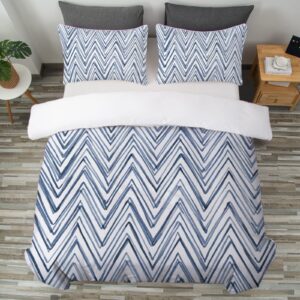 TOPTREE Geometric Blue Duvet Cover Queen - Modern Indigo Blue Chevron Bedding Set 3 Piece Blue and White Bed Set for Women Adults (Queen, Blue Chevron)