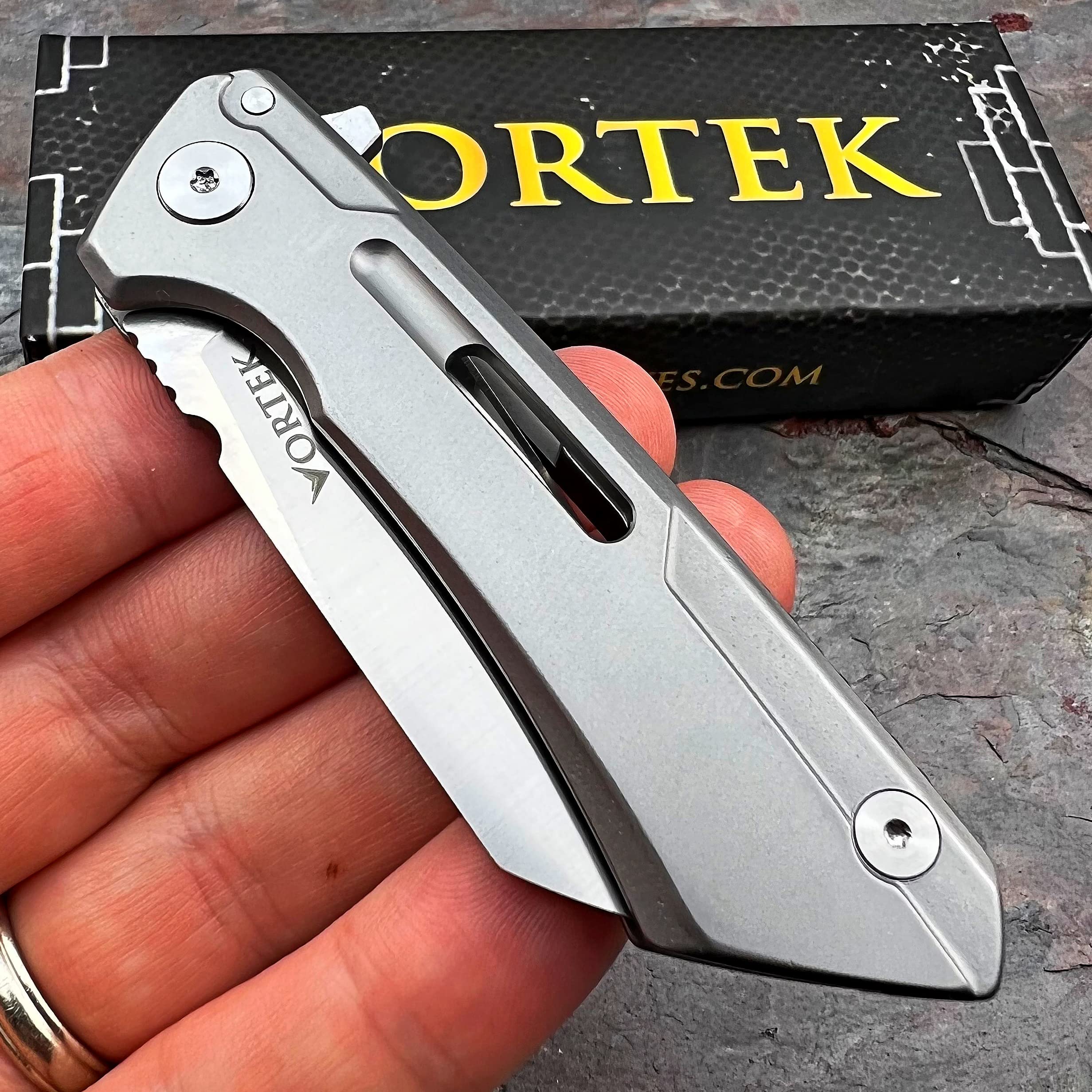 VORTEK CNC Machined D2 Sheepsfoot Cleaver Blade EDC Ball Bearing Folding Pocket Knife