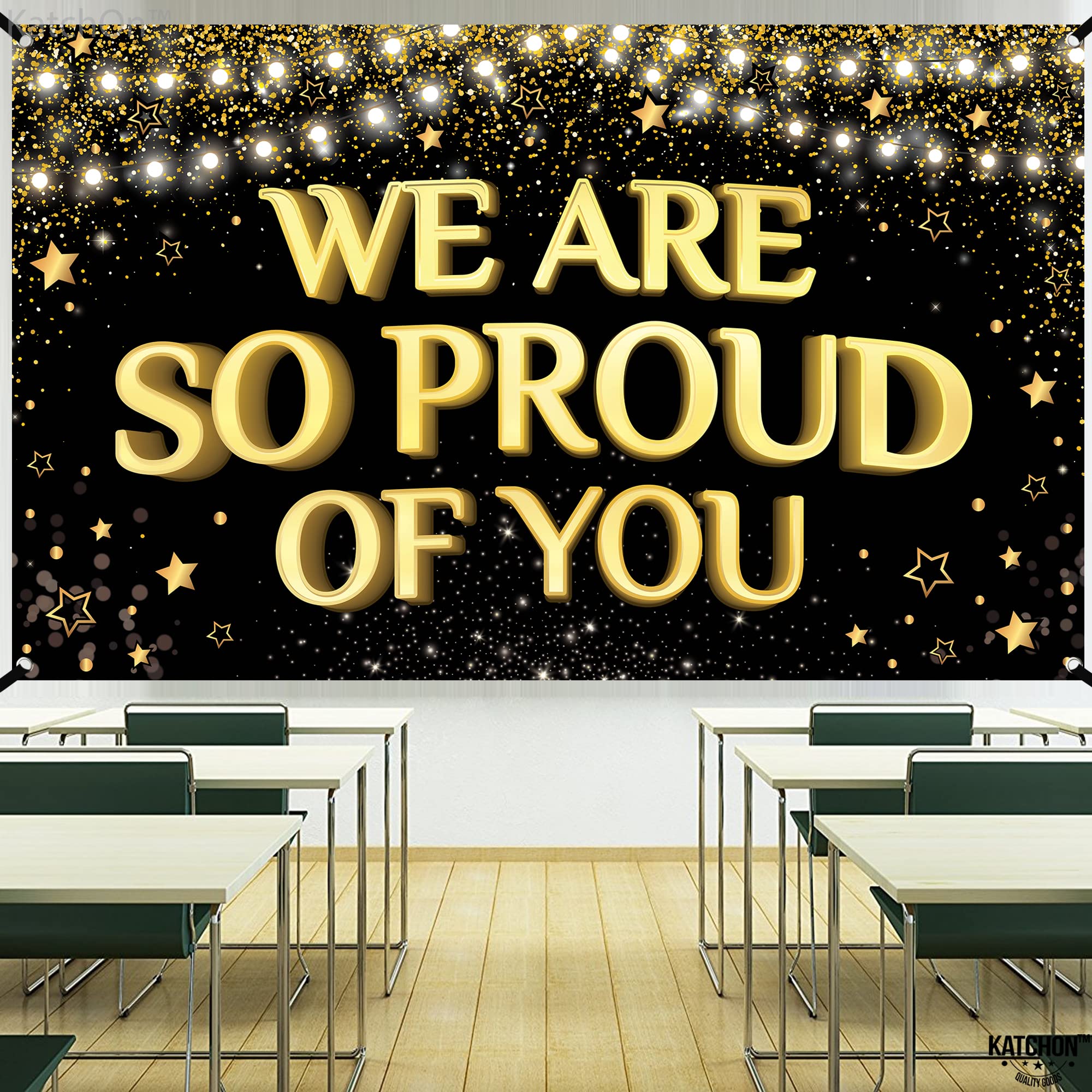 KatchOn, We are So Proud of You Banner - XtraLarge, 72x44 Inch | Congratulations Banner | Congratulations Decorations, 2024 Graduation Party Decorations | Black and Gold Graduation Decorations 2024