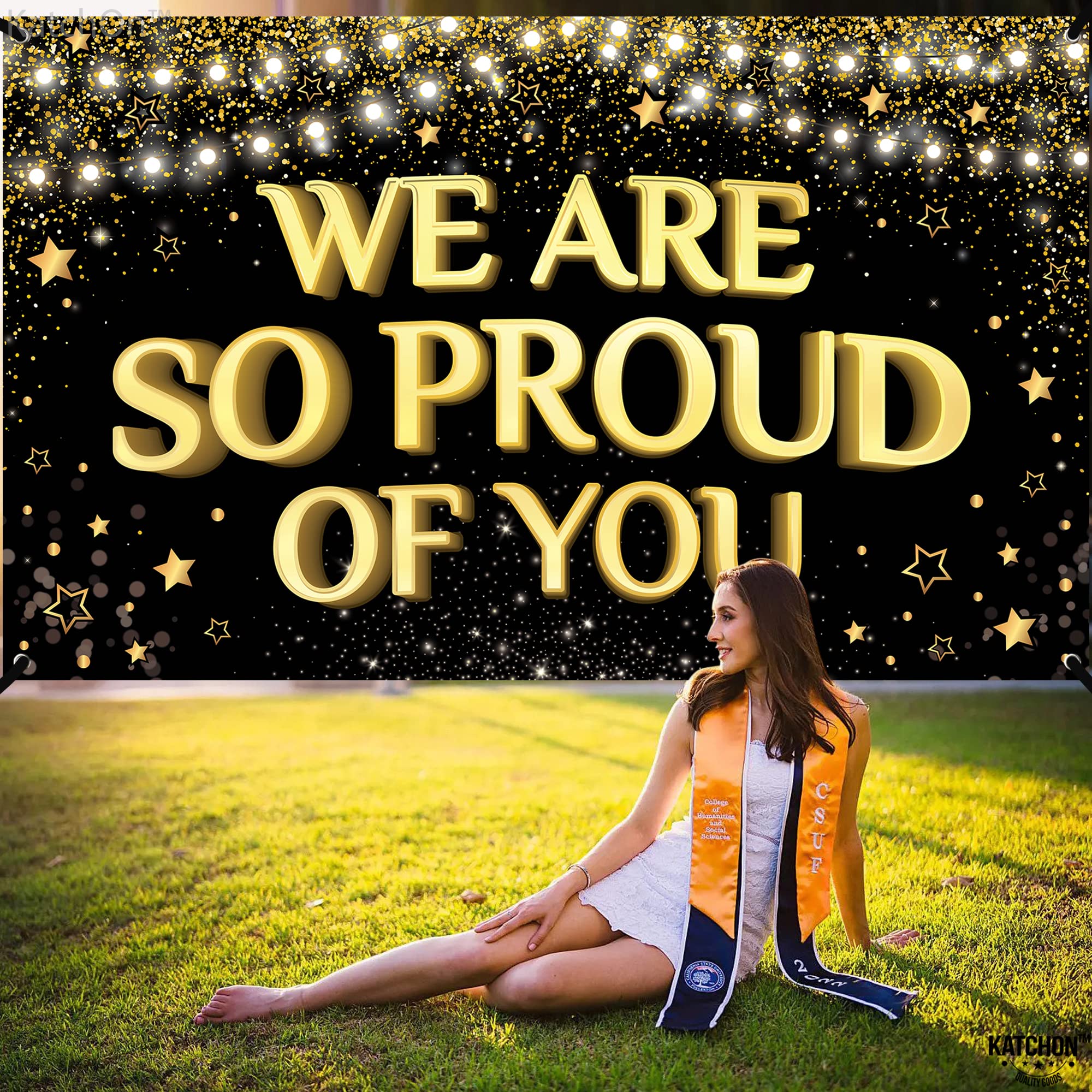 KatchOn, We are So Proud of You Banner - XtraLarge, 72x44 Inch | Congratulations Banner | Congratulations Decorations, 2024 Graduation Party Decorations | Black and Gold Graduation Decorations 2024