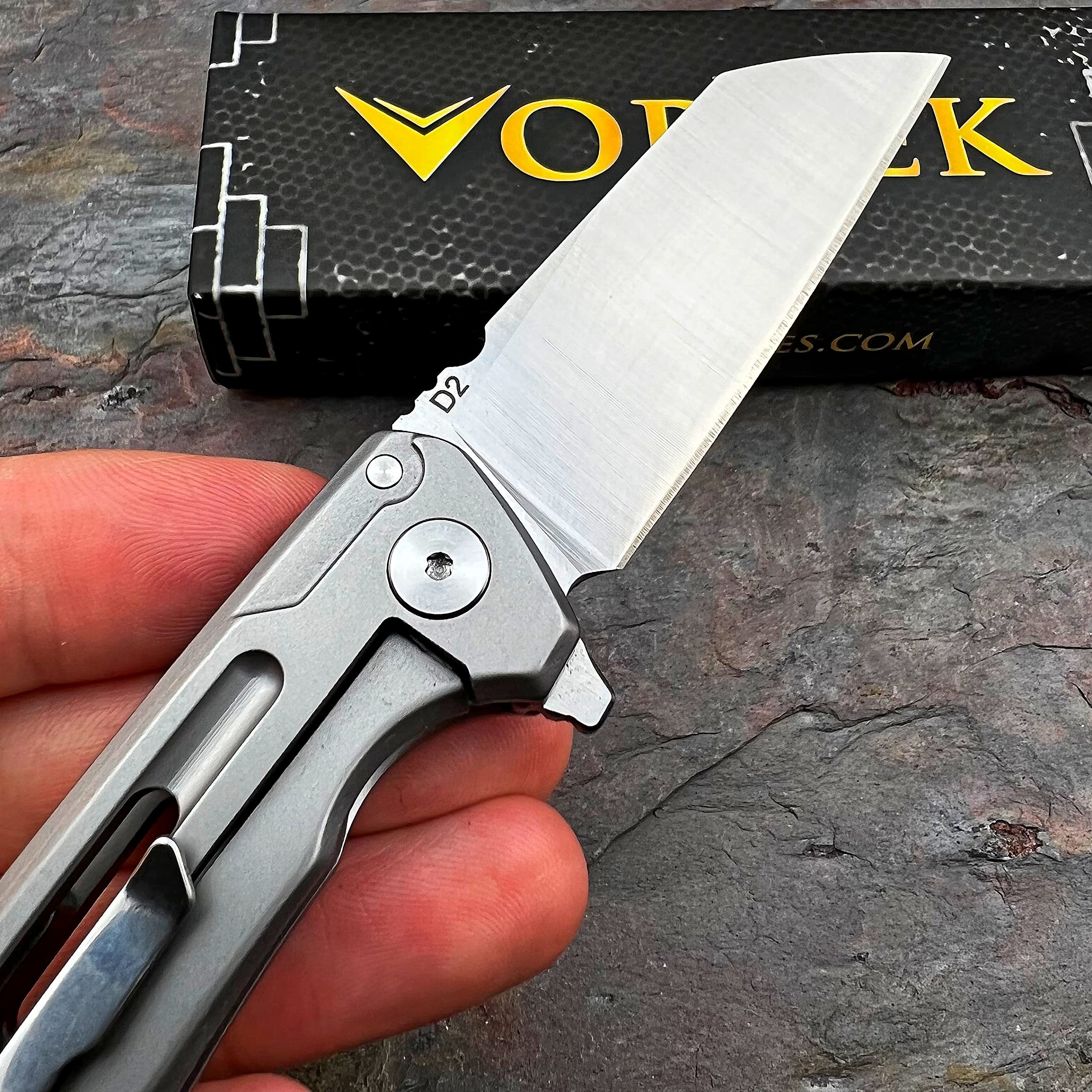 VORTEK CNC Machined D2 Sheepsfoot Cleaver Blade EDC Ball Bearing Folding Pocket Knife