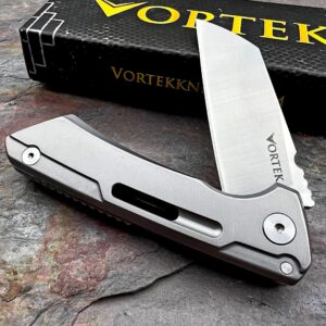 VORTEK CNC Machined D2 Sheepsfoot Cleaver Blade EDC Ball Bearing Folding Pocket Knife