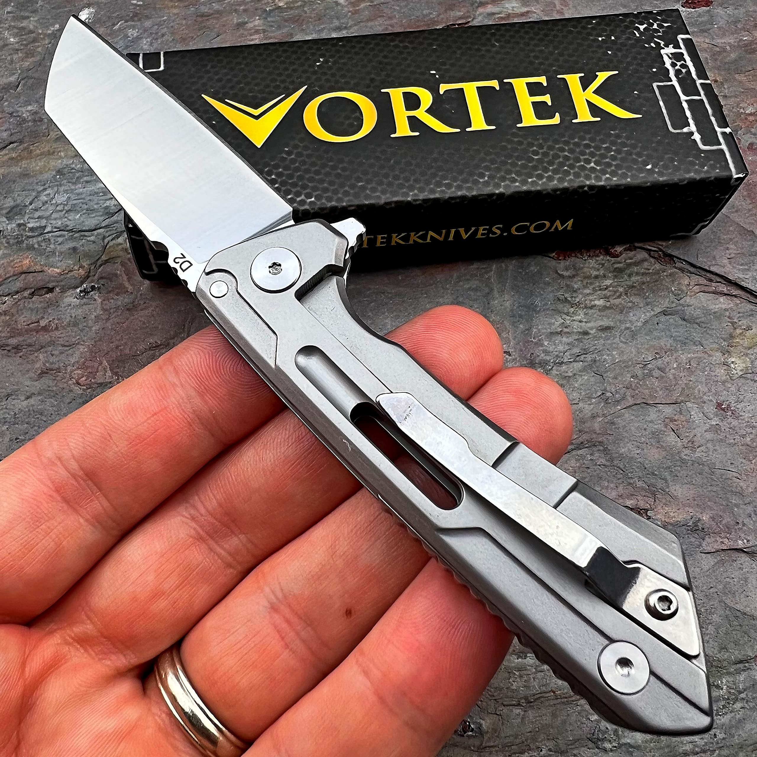 VORTEK CNC Machined D2 Sheepsfoot Cleaver Blade EDC Ball Bearing Folding Pocket Knife