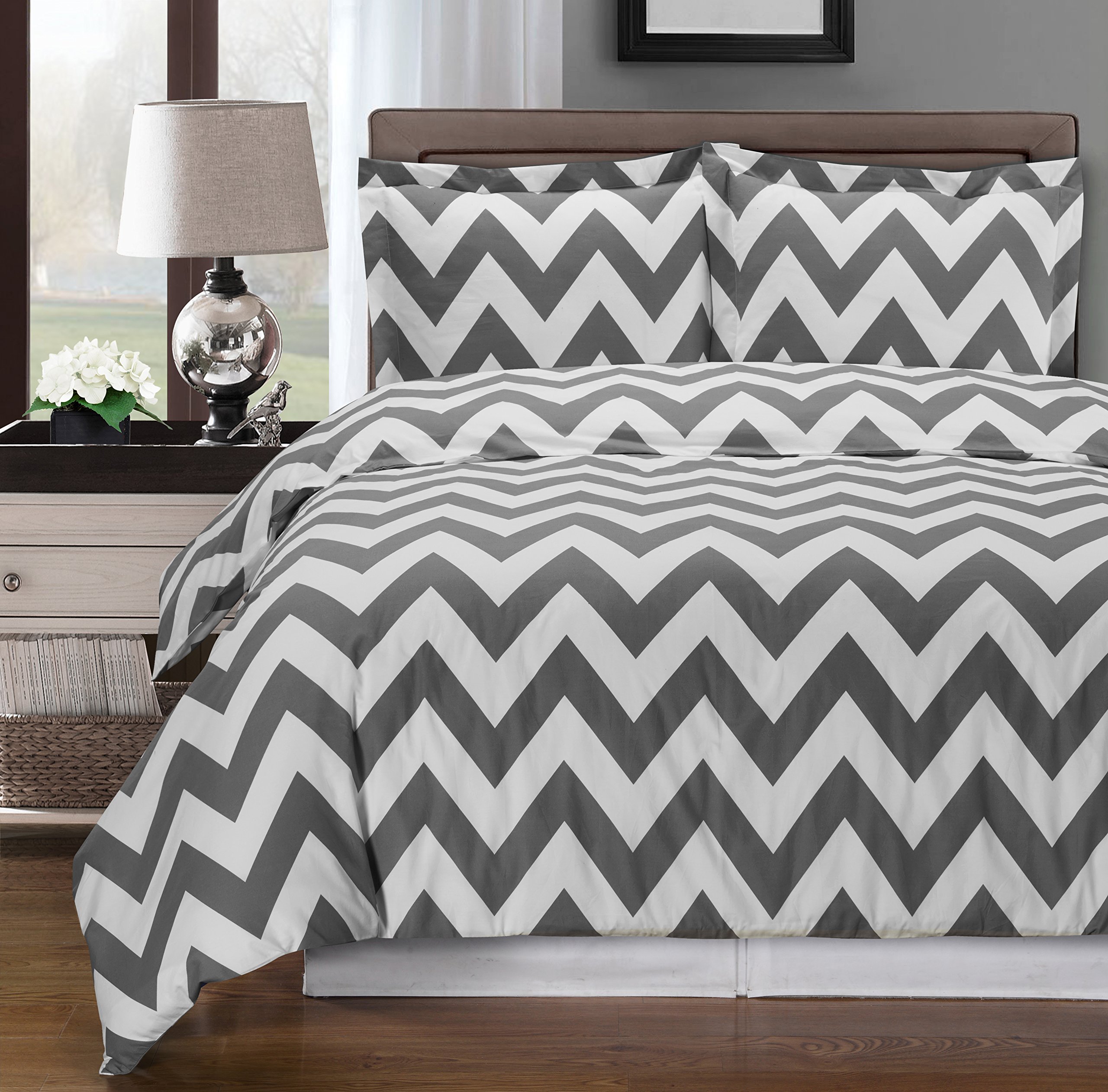 Royal Hotel Bedding Gray and White Chevron 2-Piece Twin/Twin XL Duvet Cover Set, 100% Cotton 300 TC