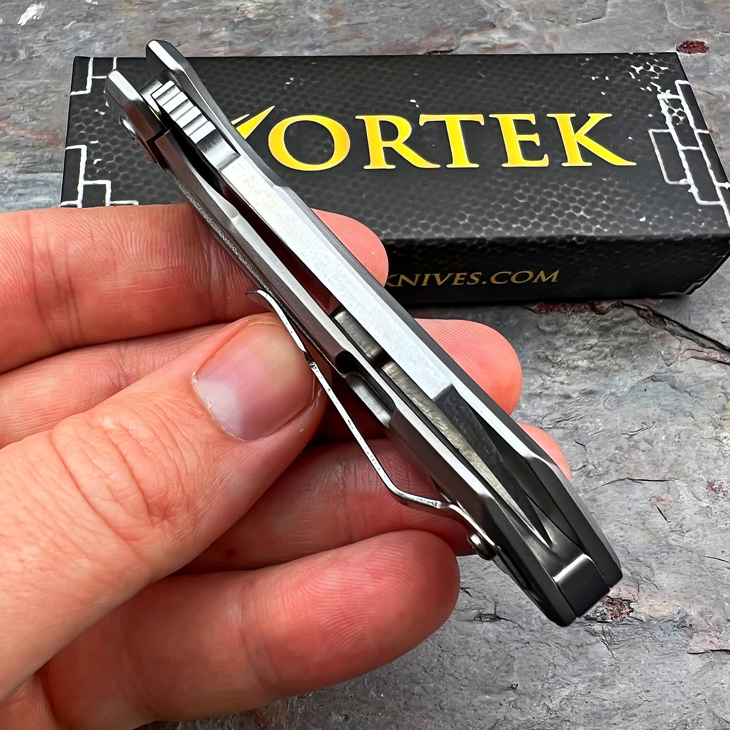 VORTEK CNC Machined D2 Sheepsfoot Cleaver Blade EDC Ball Bearing Folding Pocket Knife