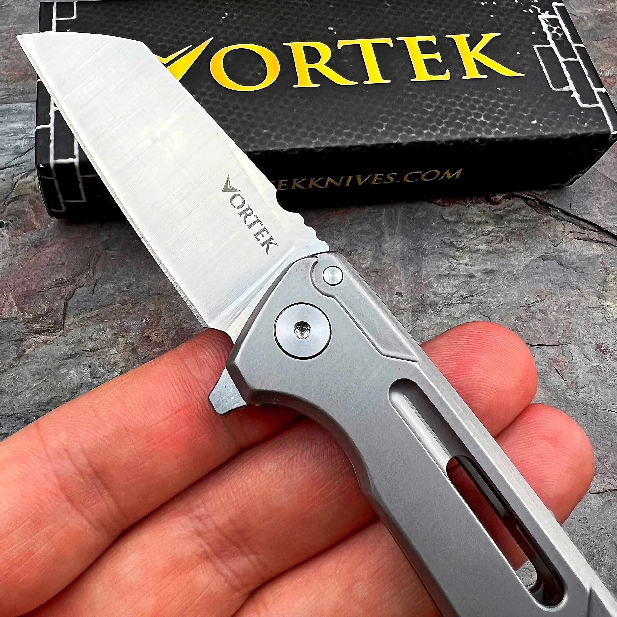 VORTEK CNC Machined D2 Sheepsfoot Cleaver Blade EDC Ball Bearing Folding Pocket Knife