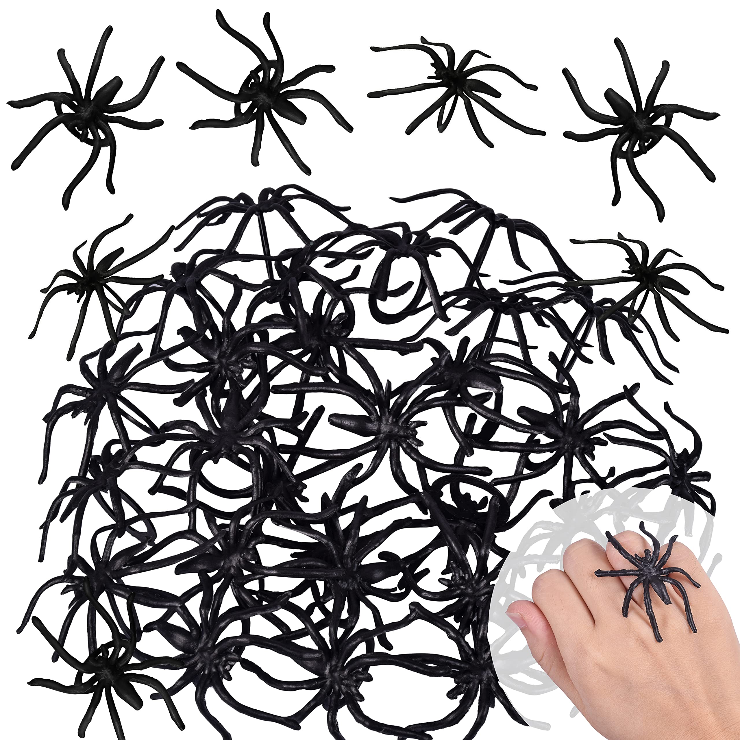 Garma 150 Pieces 1.96" Black Realistic Plastic Spider Rings Bulk, Halloween Rings for Kids, Perfect for Costume Accessories, Halloween Spider Party Favors Supplies, Trick or Treat Toys for Kids Fun