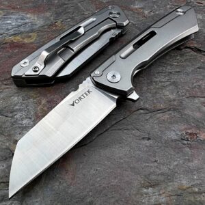 vortek cnc machined d2 sheepsfoot cleaver blade edc ball bearing folding pocket knife