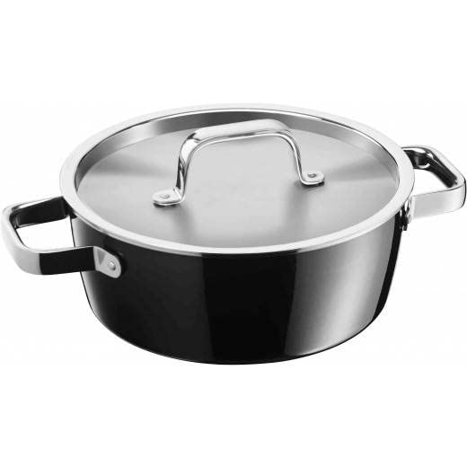 WMF Fusiontec Aromatic Cooking Pot Large 22 cm Stewing Pot Induction 3.1 L Lid with Condensation Knobs High-Tech Ceramic Stackable Scratch Resistant Black