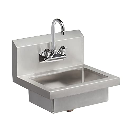 Rockpoint 304 Stainless Steel handmake Sink for Washing with Faucet, Commercial Wall Mount Hand Basin for Restaurant, Kitchen and Home, 17 x 15 Inches, Silver