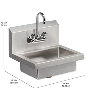 Rockpoint 304 Stainless Steel handmake Sink for Washing with Faucet, Commercial Wall Mount Hand Basin for Restaurant, Kitchen and Home, 17 x 15 Inches, Silver