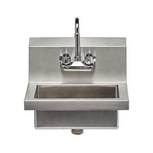 Rockpoint 304 Stainless Steel handmake Sink for Washing with Faucet, Commercial Wall Mount Hand Basin for Restaurant, Kitchen and Home, 17 x 15 Inches, Silver