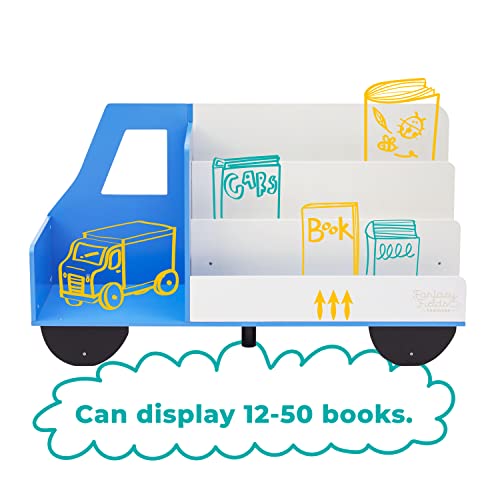 Fantasy Fields Toddler Storage Kids Bookcase 3-Tier Truck Display Bookshelf, Blue and White